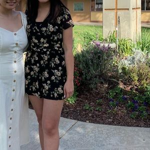 Black Flower Print Romper